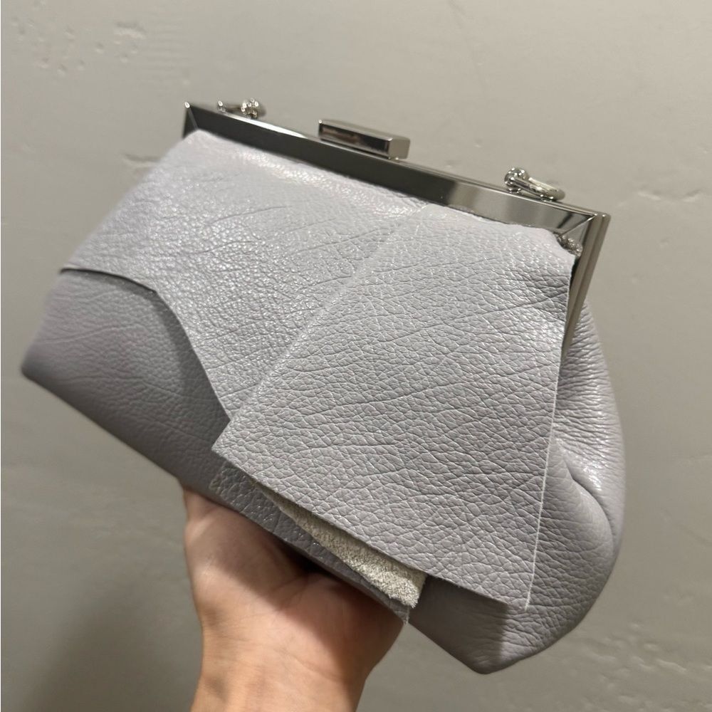 Handmade Cowhide Leather Asymmetrical Ruffles Metal Frame Bag, Multi Use Style - Picture 13 of 16